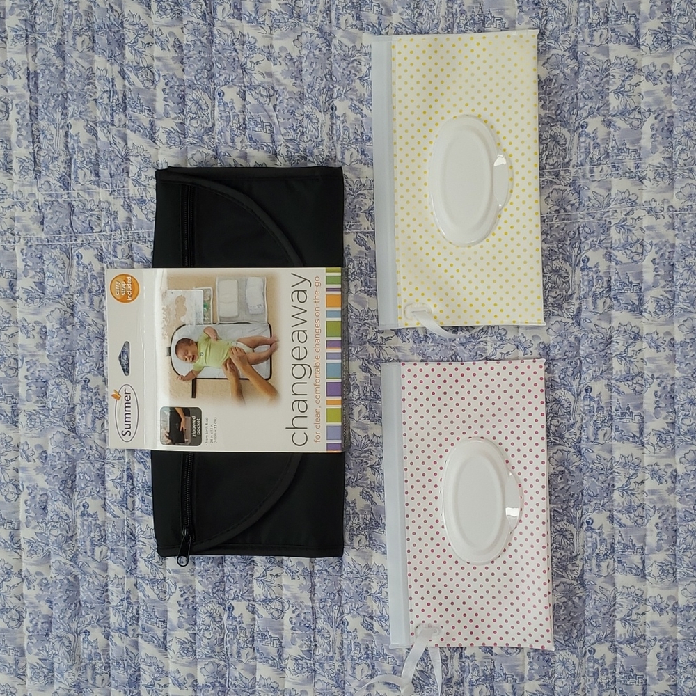 Summer Diaper ChangeAway Kit & 2 Portable Baby Wipes Dispenser, New/Never Used